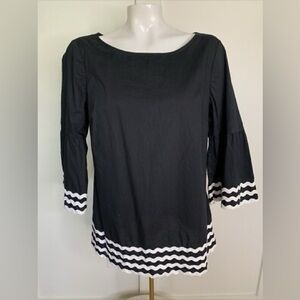 Navy and White Women's Top with Rickrack trim, Size large